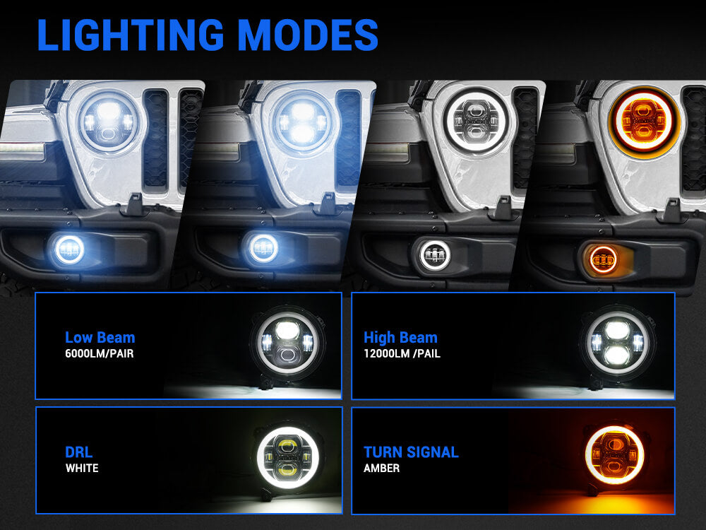 JL Mega Bundle - Faros delanteros LED Halo de 9 pulgadas con señales de giro, antiniebla, luces traseras, luces de freno para Jeep Wrangler JL