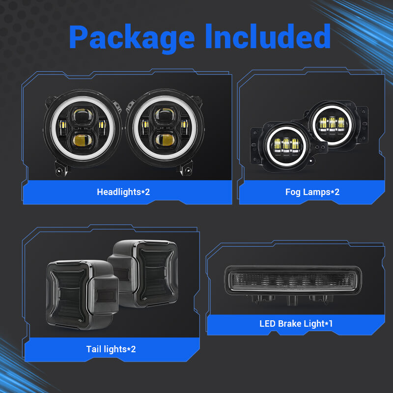 JL Mega Bundle - Faros delanteros LED Halo de 9 pulgadas con señales de giro, antiniebla, luces traseras, luces de freno para Jeep Wrangler JL
