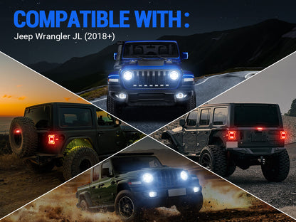 JL Mega Bundle - 9 Inch LED Halo Headlights with Turn Signals, Fogs, Tail Lights, Brake Lights For Jeep Wrangler JL