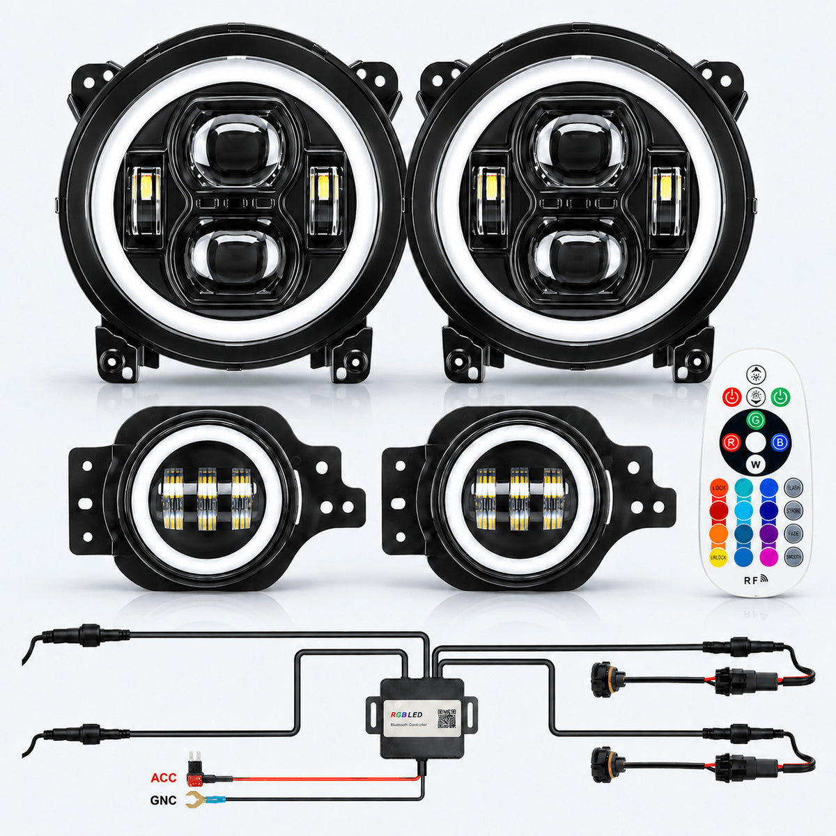 Multi-Function 9" RGBW LED Headlights & Fog Lights for 2018–2026 Wrangler JL/JLU & 2020–2026 Gladiator JT