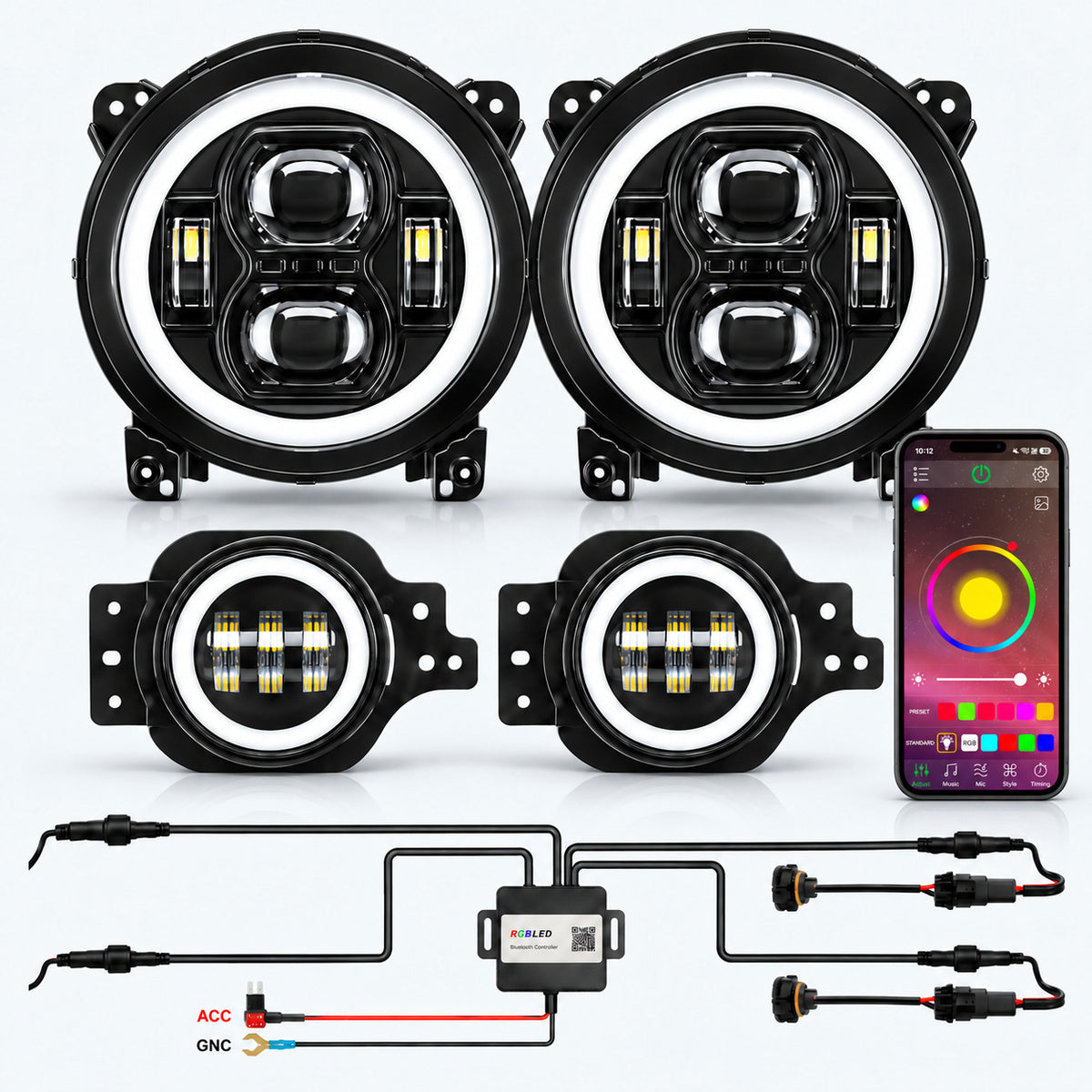 Multi-Function 9" RGBW LED Headlights & Fog Lights for 2018–2026 Wrangler JL/JLU & 2020–2026 Gladiator JT
