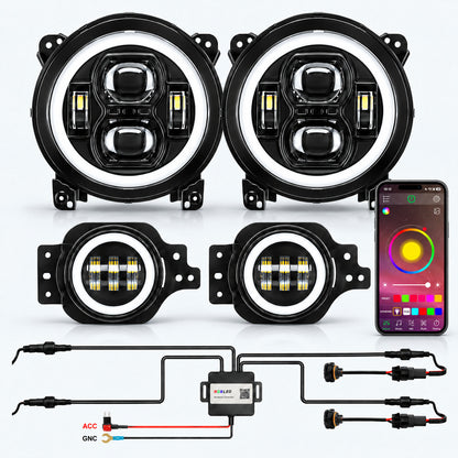 Multi-Function 9" RGBW LED Headlights & Fog Lights for 2018–2026 Wrangler JL/JLU & 2020–2026 Gladiator JT