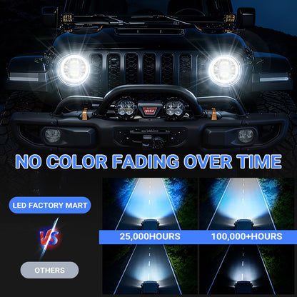 Faros delanteros LED RGBW multifunción de 9" y luces antiniebla RGBW para Jeep JL y JT 2018-2024