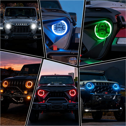 9" LED RGB Jeep Headlights with White Halo for 2018-2025 Wrangler JL & Gladiator JT
