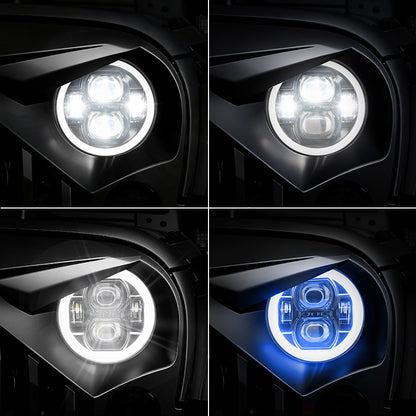 9" LED RGB Jeep Headlights with White Halo for 2018-2025 Wrangler JL & Gladiator JT