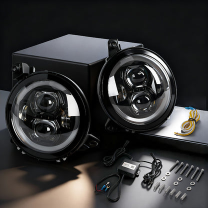 9" LED RGB Jeep Headlights with White Halo for 2018-2025 Wrangler JL & Gladiator JT