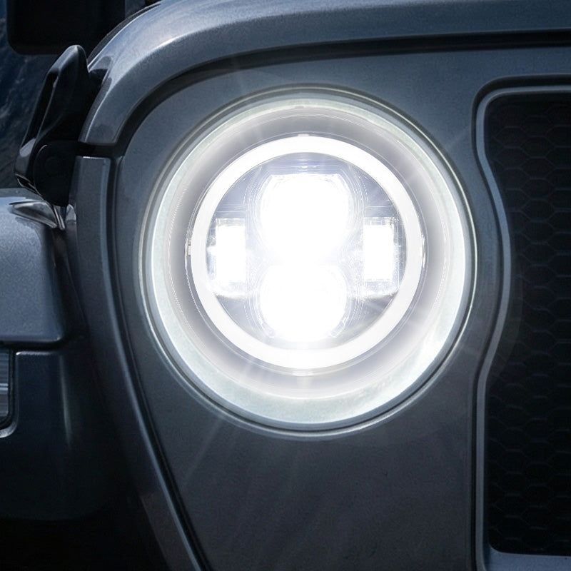 9" LED RGB Jeep Headlights with White Halo for 2018-2025 Wrangler JL & Gladiator JT