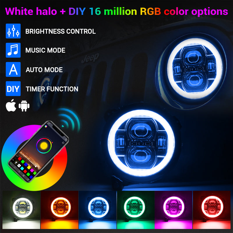 JL Mega Bundle - 9 Inch LED RGB Halo Headlights, RGB Fogs, Tail Lights, Brake Lights For Jeep Wrangler JL