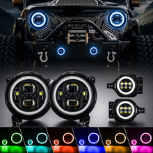 Multi-function 9" LED RGBW Headlights & RGBW Fog Lights for 2018+ Jeep JL and JT