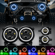 Multi-function 9" LED RGBW Headlights & RGBW Fog Lights for 2018+ Jeep JL and JT