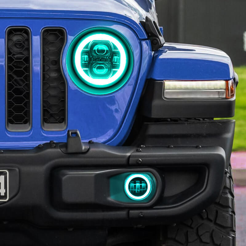 Multi-function 9" LED RGBW Headlights & RGBW Fog Lights for 2018-2025 Jeep JL and JT
