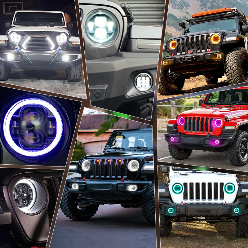 Multi-function 9" LED RGBW Headlights & RGBW Fog Lights for 2018-2025 Jeep JL and JT