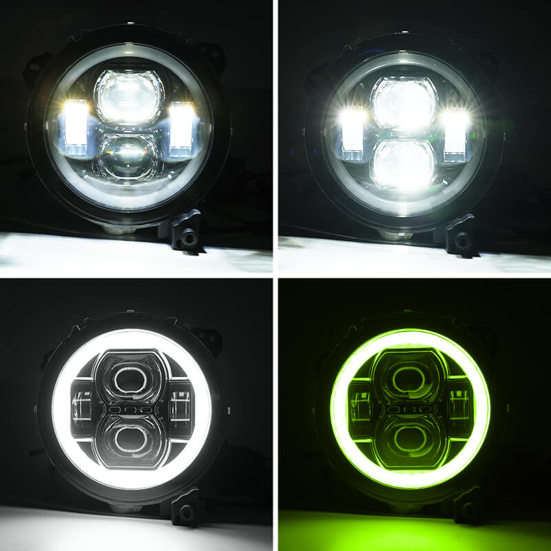 Multi-function 9" LED RGBW Headlights & RGBW Fog Lights for 2018-2025 Jeep JL and JT