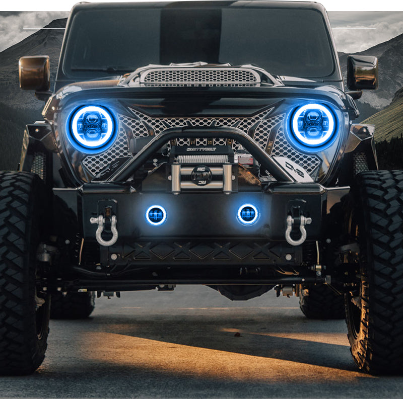 Multi-function 9" LED RGBW Headlights & RGBW Fog Lights for 2018+ Jeep JL and JT
