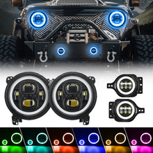 Multi-function 9" LED RGBW Headlights & RGBW Fog Lights for 2018-2025 Jeep JL and JT