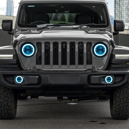 Multi-function 9" LED RGBW Headlights & RGBW Fog Lights for 2018-2025 Jeep JL and JT