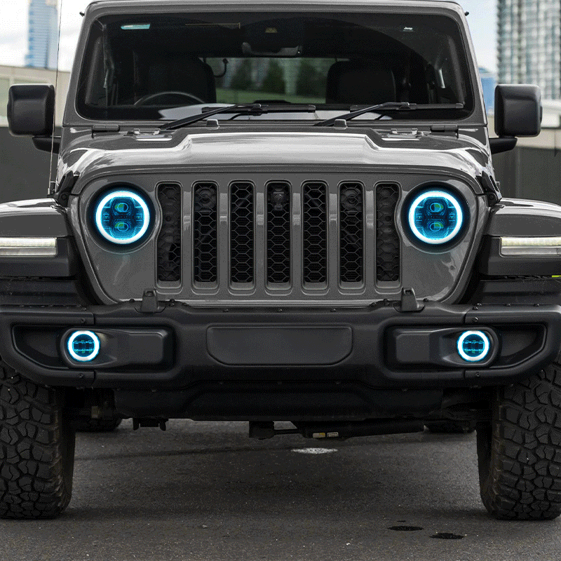 Faros delanteros LED RGBW multifunción de 9" y luces antiniebla RGBW para Jeep JL y JT 2018-2024