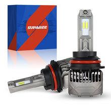 SP Pro Series 130W 9004 13000LM 6000K LED Headlight Bulbs with dual-beam design and cooling fan, shown with branded SUPAREE box.