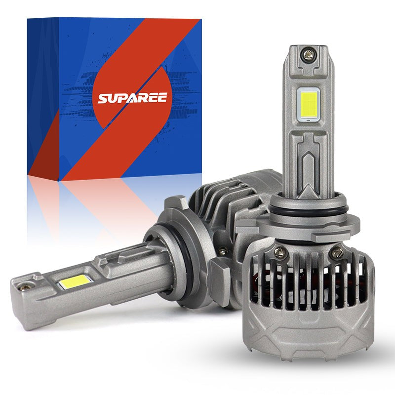 SP Pro Series 130W 9012 13000LM 6000K LED Headlight Bulbs with dual LED chips and cooling fans, shown with branded SUPAREE packaging.
