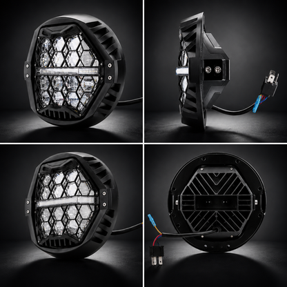 7-inch LED Black Powerful Harley Motorcycle Honeycomb Headlight | E-mark DOT