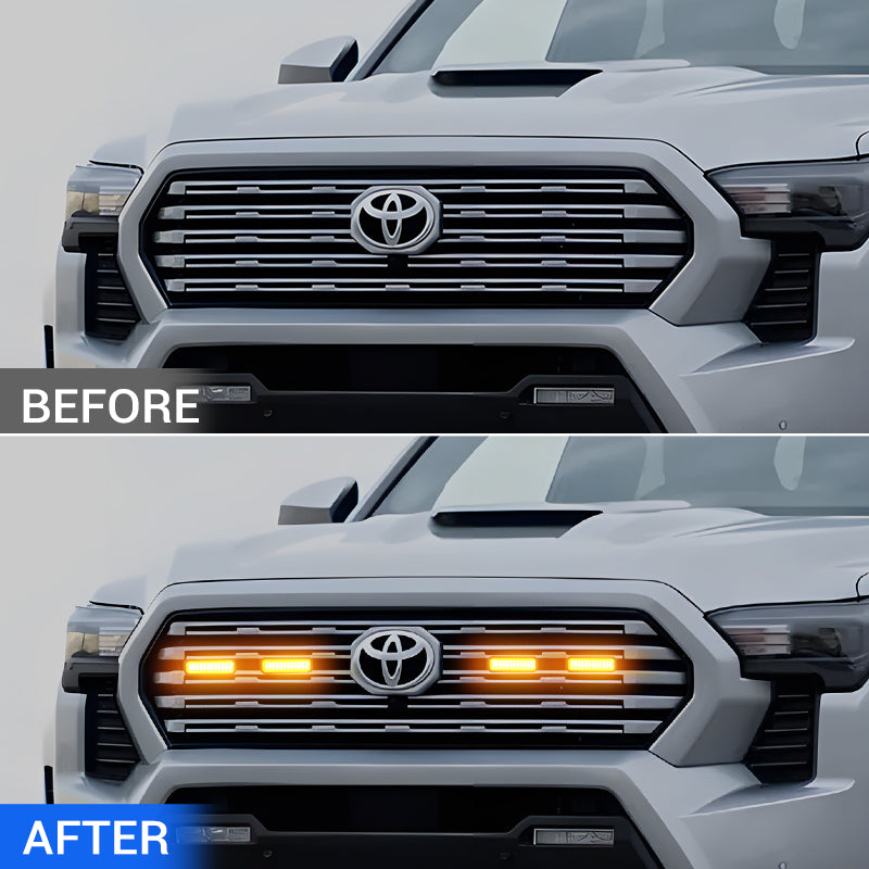 2024 Tacoma Limited grille before and after LED light installation