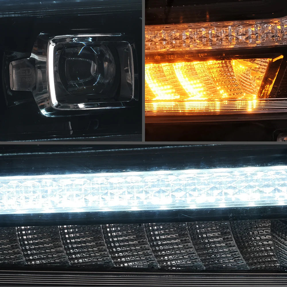 Detail of the amber LED matrix projector headlamps for the Dodge RAM