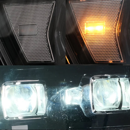 Detail of the amber LED matrix projector headlamps for the Dodge RAM