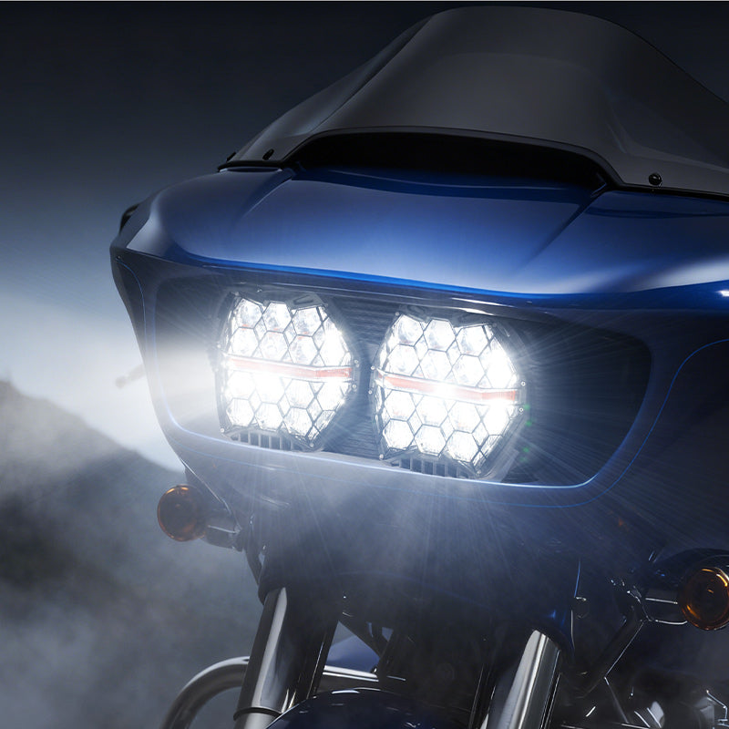 Amber DRL Honeycomb LED Dual Headlights for 2015-2024 Harley-Davidson Road Glide