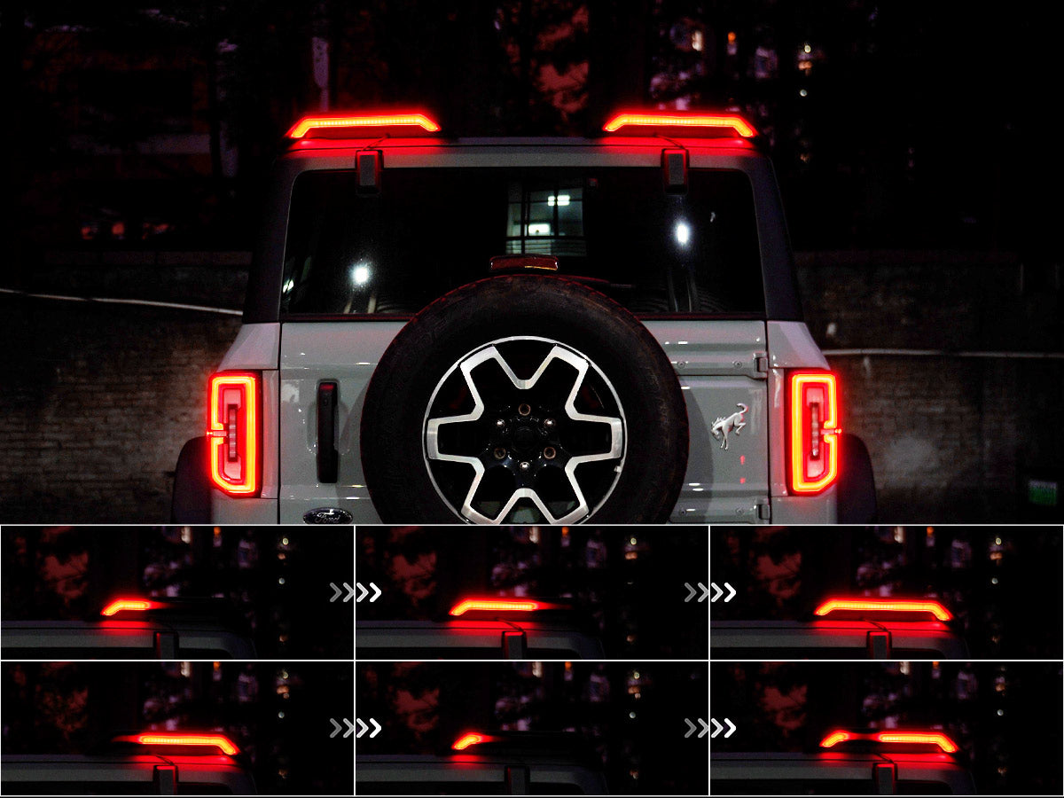 Bronco sequential LED tail lights with dynamic turn signal animation.