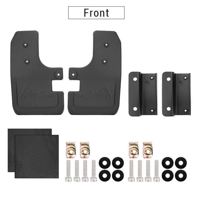 Full mud flap kit with mounting hardware for 2021–2025 Ford Bronco.