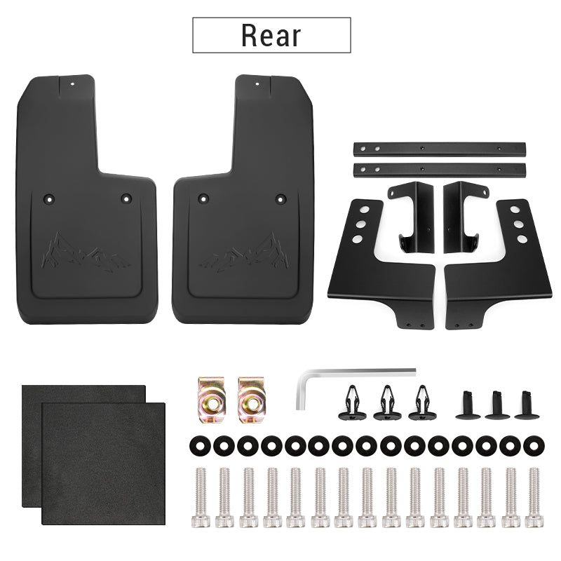 Full mud flap kit with mounting hardware for 2021–2025 Ford Bronco.
