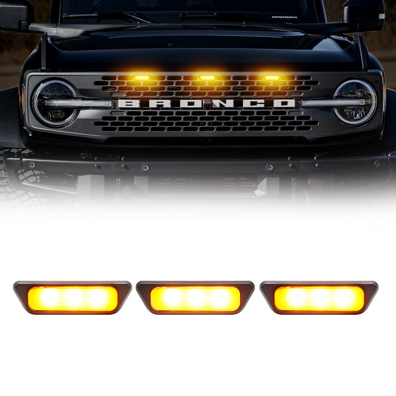 Bronco Raptor Rear Led Light Amber LED Raptor Grille Lights Kit for 2021-2025 Ford Bronco