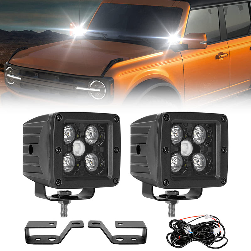 25W LED Work Lights with A-Pillar Mounting Brackets for Ford Bronco