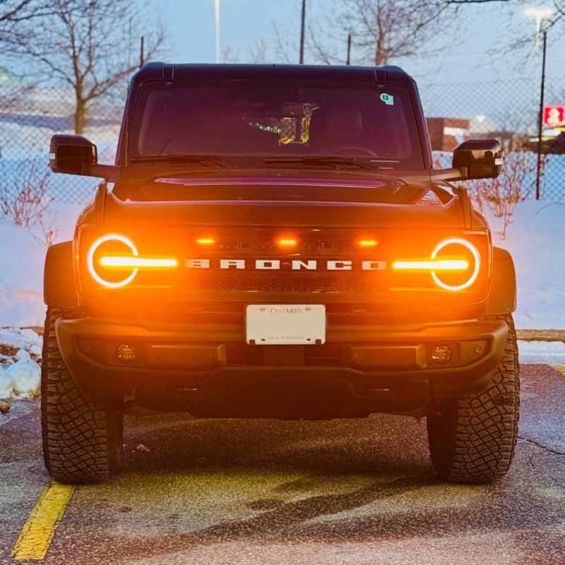 6Pcs Front Mesh Grille Insert with LED Lights for Bronco Big Bend and Outer Banks