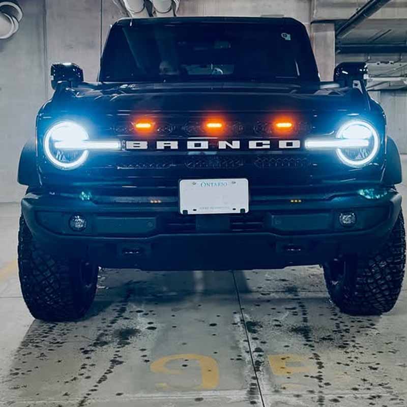 6Pcs Front Mesh Grille Insert with LED Lights for Bronco Big Bend and Outer Banks
