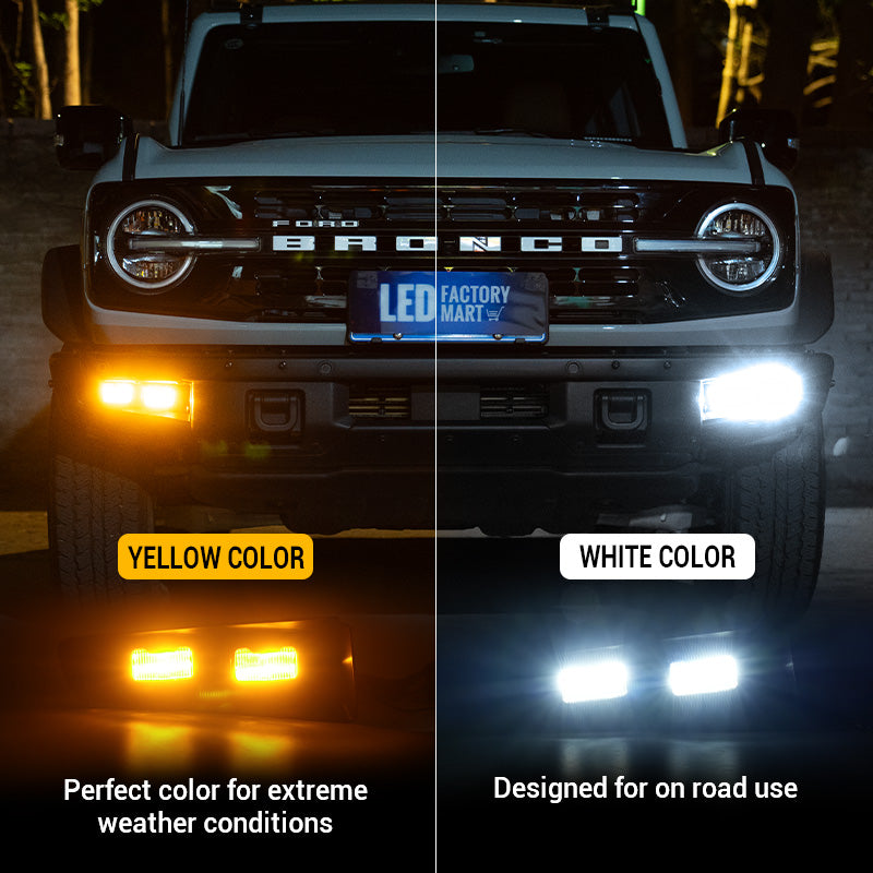The Bronco fog lights can switch between white and amber