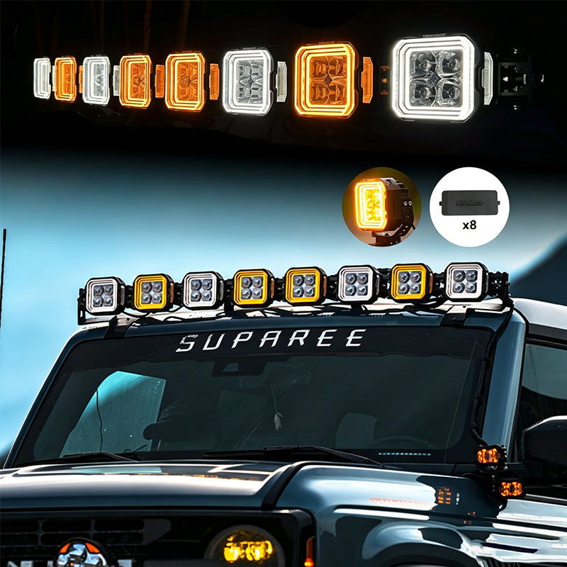 Suparee Hyper Series 52 Inch Roof Light Bar for Ford Bronco | 8 Pod Light Kits+Wring Harnes+Roof Mounts