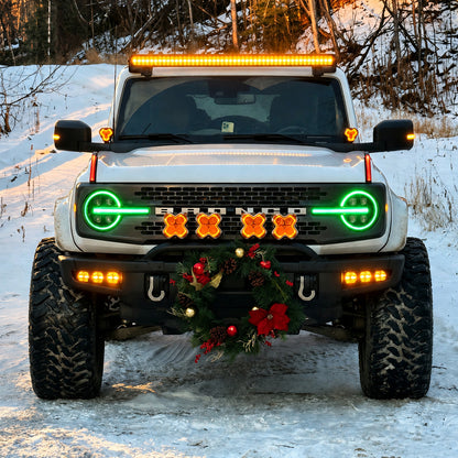4 Grid LED Headlights with RGB+White Halo for 2021-2026 Ford Bronco
