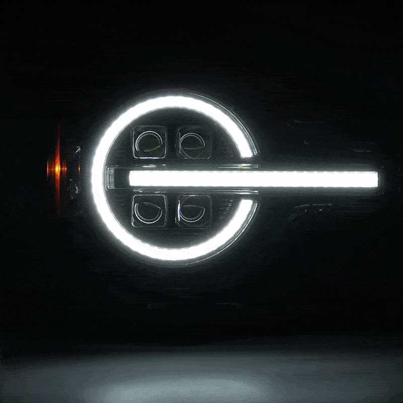 Bronco headlights with sequential turn signals