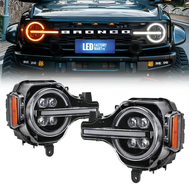 Bronco headlights white or amber halo 
