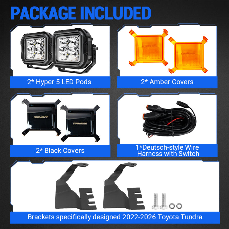 5 Inch A Pillar Ditch LED Pod Lights for 2022-2026 Toyota Tundra