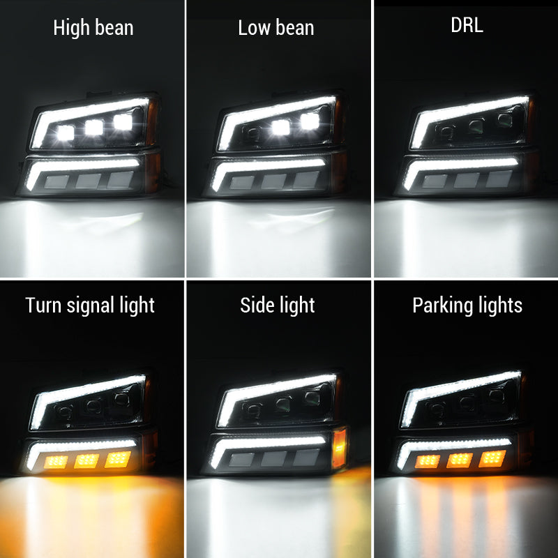LED Projector Headlights with Turn Signals Assembly for 03-06 Chevrolet Silverado