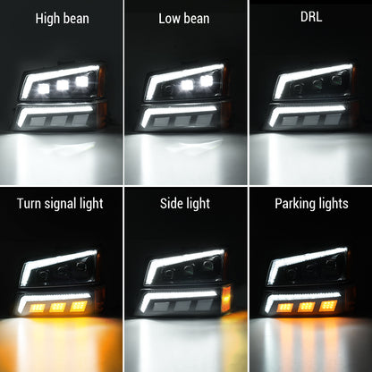 LED Projector Headlights with Turn Signals Assembly for 03-06 Chevrolet Silverado