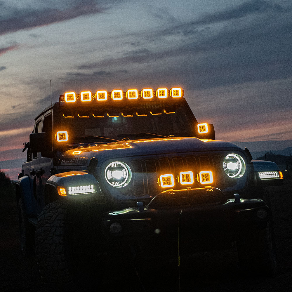 5 Inch LED Pod Lights White + Amber Dual-Mode for Jeep Wrangler JL/ Gladiator JT