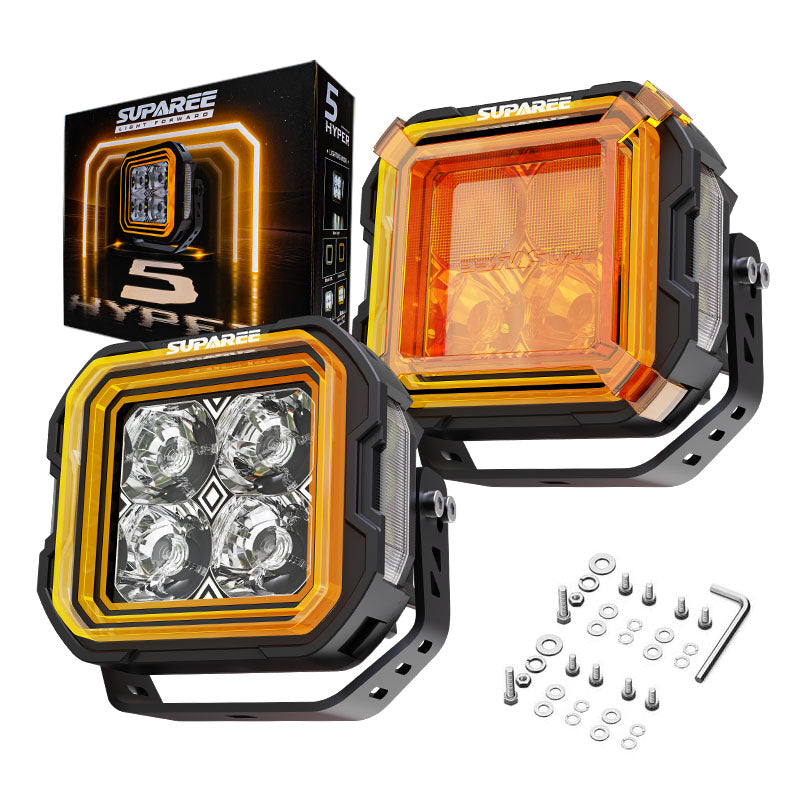 5-Inch White + Amber Dual-Mode A-Pillar Ditch LED Off Road Lights for Jeep Wrangler JK