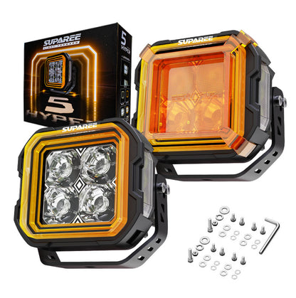 5-Inch White + Amber Dual-Mode A-Pillar Ditch LED Off Road Lights for Jeep Wrangler JK