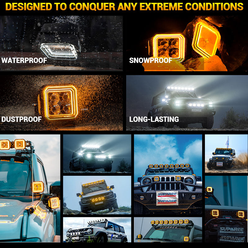 5-Inch LED Off-Road Lights White + Amber Dual-Mode for Jeep Wrangler JL/JT