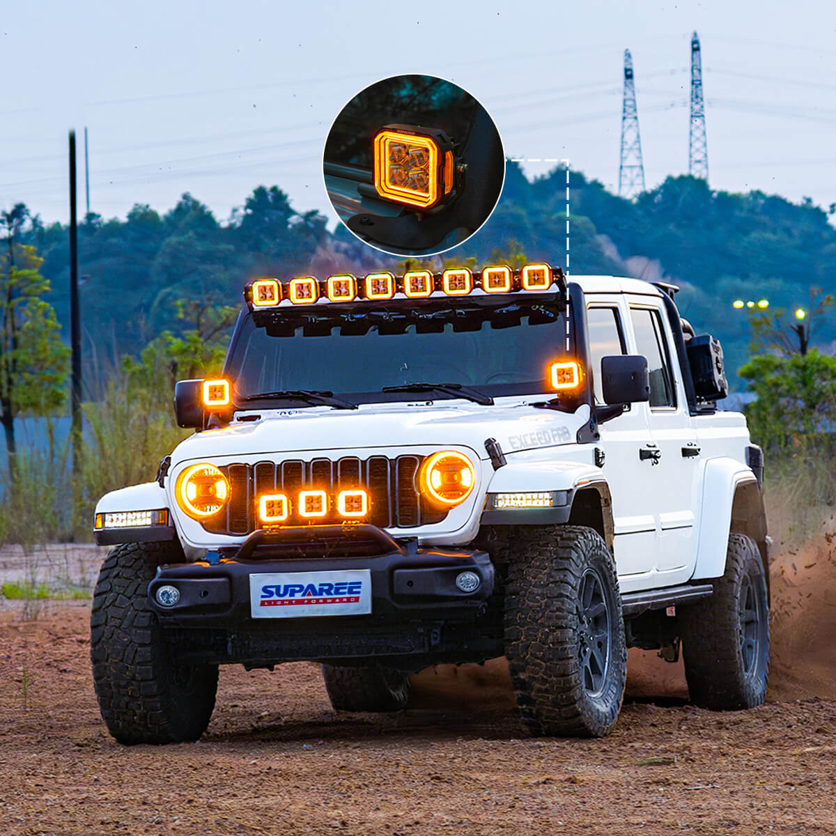 5-Inch LED Off-Road Lights White + Amber Dual-Mode for Jeep Wrangler JL/JT
