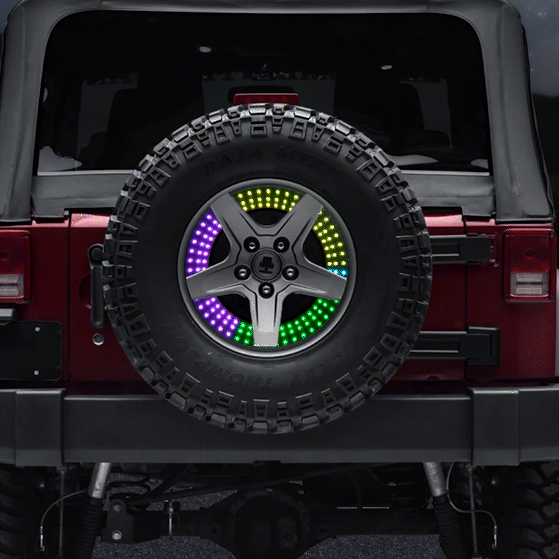 14" Dual Spare Tire RGB LED Brake Light for Jeep Wrangler 