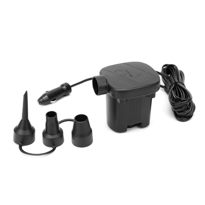Electric air pump with 12V car adapter and three nozzle attachments for inflating the Truck Bed Air Mattress - Tundra Fit | Inflatable, Durable.